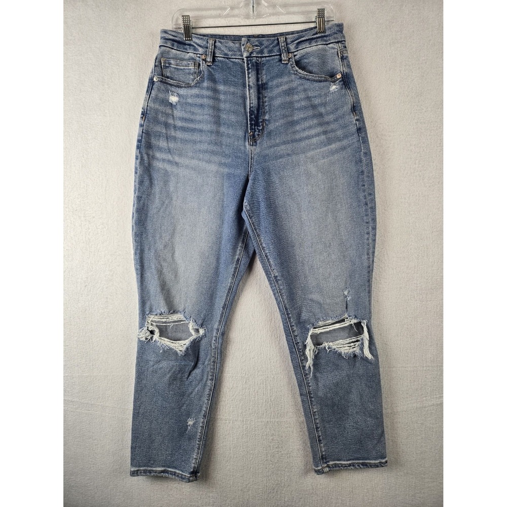 American Eagle Curvy Mom Jeans Size 12 Distressed High Waisted Stretch Denim